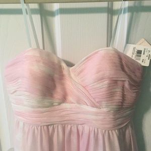 Strapless pink floral maxi gown